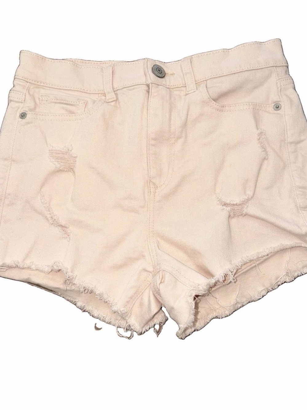 Express Lt Pink Denim Shorts Shortie HighRise Sz 4 Distressed Boho Festival Y2K